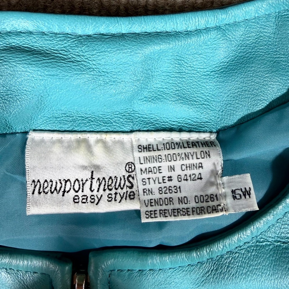 Newport News Easy Style Leather Jacket Womens 16W Turquoise Fully Lined Full Zip - Picture 5 of 10